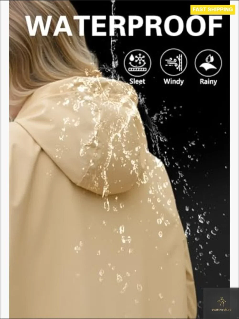 Long Packable Rain Jacket Waterproof Lightweight Windbreaker Hooded Trench Style